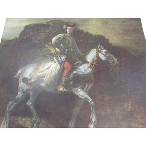 Vintage Rembrandt Print Portrait The Polish Rider Man on Horse 31214